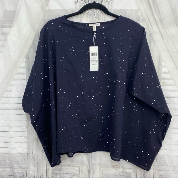 Eileen Fisher Size XX2 2XS Blue Ink Organic Cotton Round Neck Box Top Oversized - Picture 7 of 11